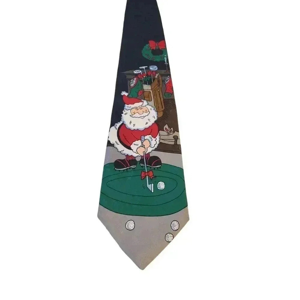Special Ties Hallmark MMG Santa Golf Club Christmas Necktie Happy Holiday